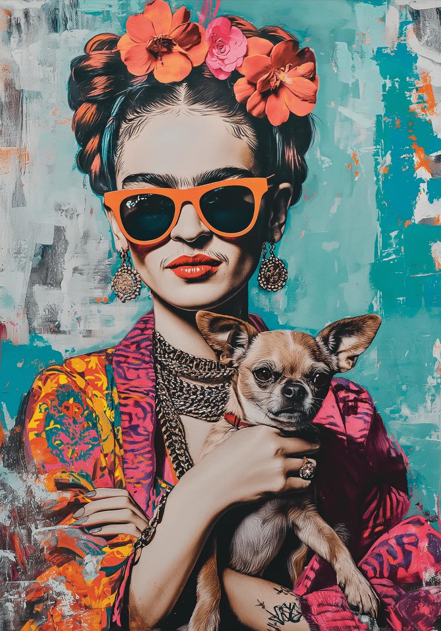 Frida Kahlo Style | Chihuahua Portrait | Colorful Artwork