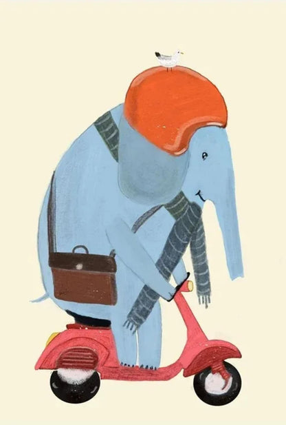 Elephant's Scooter | Whimsical Animal Art