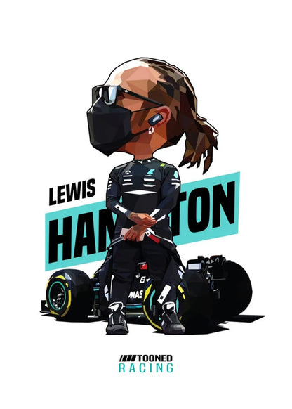 Legendary F1 Racer Poster | Cartoon Lewis Hamilton Helmet Art | Formula 1 Racing Decor