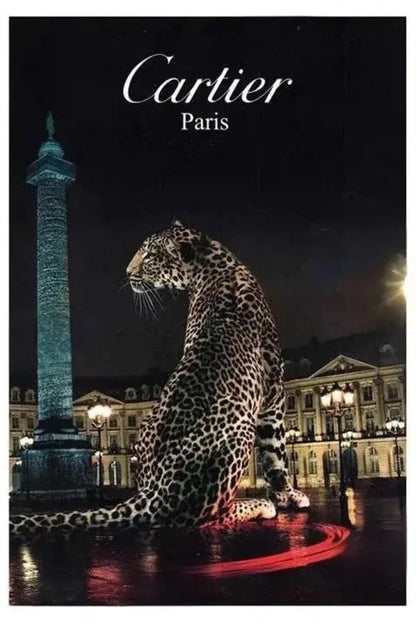 Cartier Paris | Jaguar City Skyline Poster | Silhouette Art | Tribute to Fashion Legends | Parisian Shopping Scene