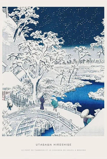 Hiroshige Ukiyo-e | Drum Bridge at Sunset