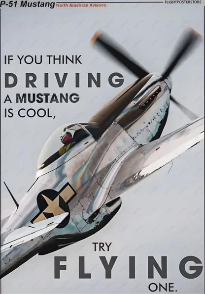 Vintage P-51 Mustang Fighter Aircraft Poster | WWII Aviation Art Print | Perfect for Home, Office, Gallery Decor