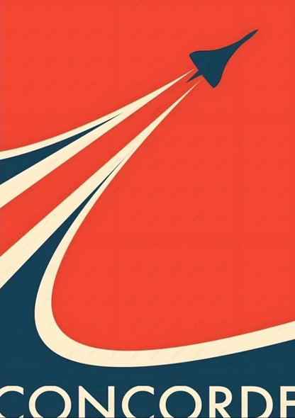 Retro Concorde Silhouette | Supersonic Jet | Bold Red & Cream