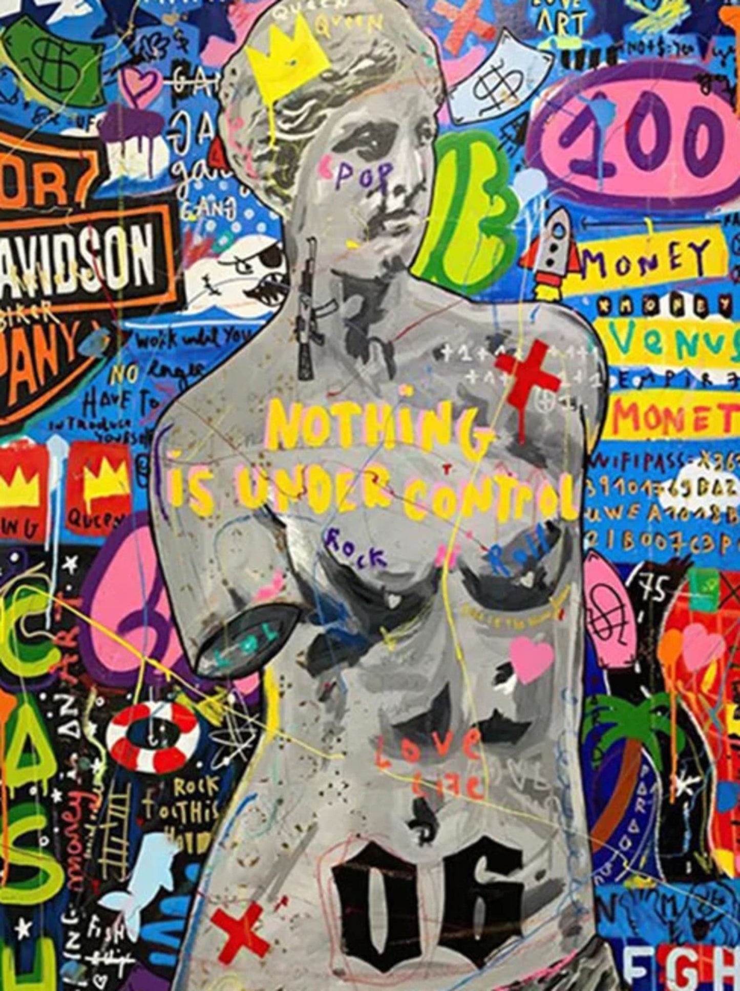 Abstract Graffiti Poster | Queen of England Portrait | Canvas Wall Art Prints for Living Room Decor