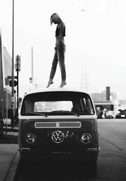 Vintage Style | Girl on Volkswagen | Retro Art